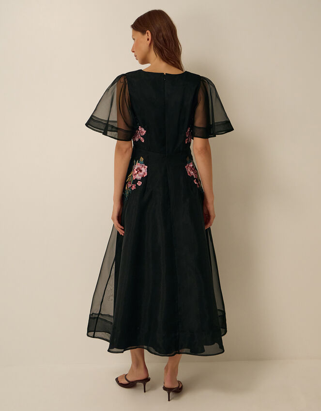 Felicity Floral Embroidered Midi Dress, Black (BLACK), large