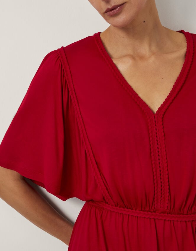 Paula Braided Jersey Midi Dress, Red (RED), large