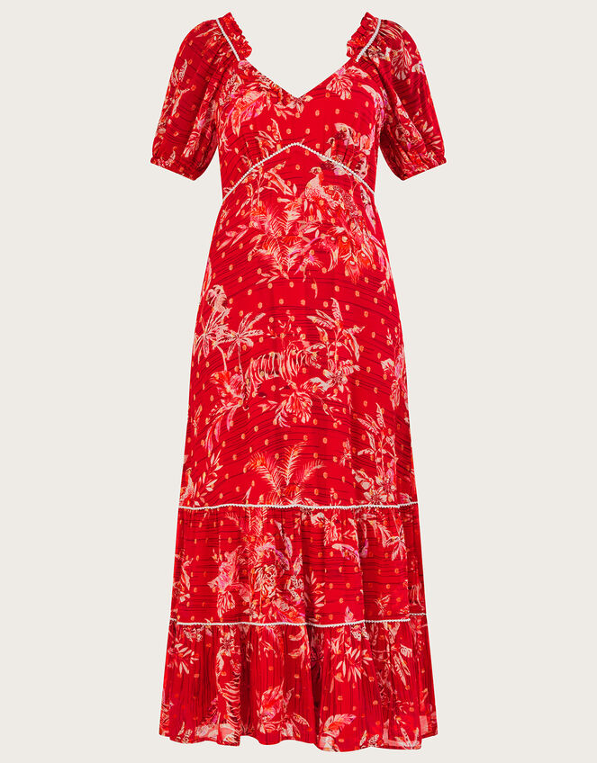 Arielle Tiered Print Dress with Sustainable Viscose, Red (RED), large