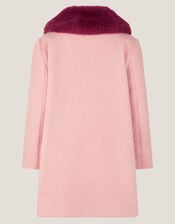 Heart Boucle Faux Fur Collar Coat, Pink (PINK), large