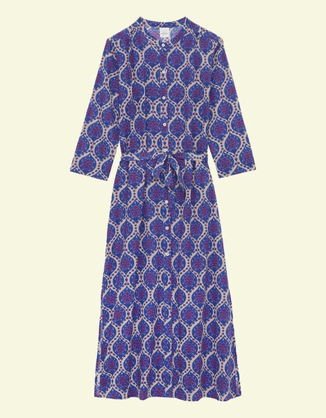 Petite Mendigote Print Tie Dress, Blue (INDIGO), large