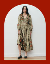 East Sophia Floral Embroidered Velvet Midi Dress, Green (GREEN), large