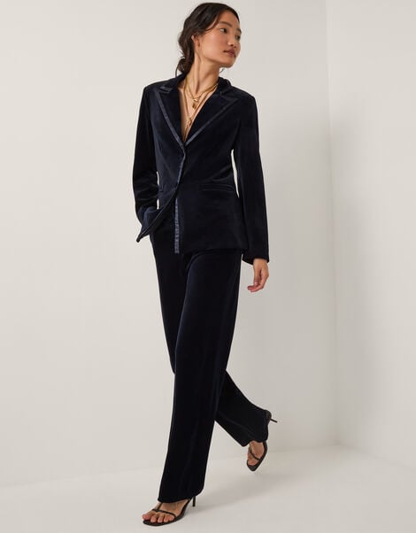 Mila Straight Velvet Trousers, Blue (MIDNIGHT), large
