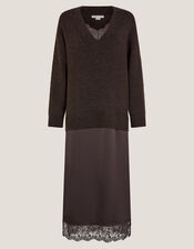 Fay Jumper Slip Dress, Brown (CHOCOLATE), large