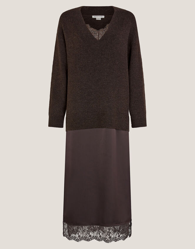 Fay Jumper Slip Dress, Brown (CHOCOLATE), large