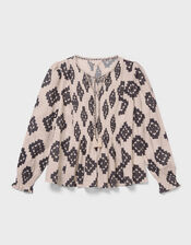 East Kaira Geometric Pintuck Blouse, Black (BLACK WHITE), large