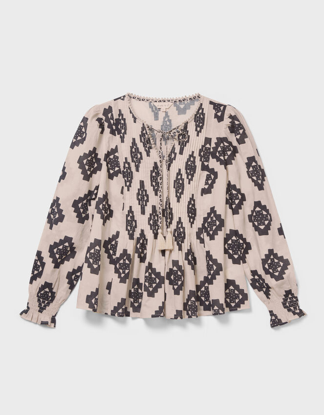 East Kaira Geometric Pintuck Blouse, Black (BLACK WHITE), large