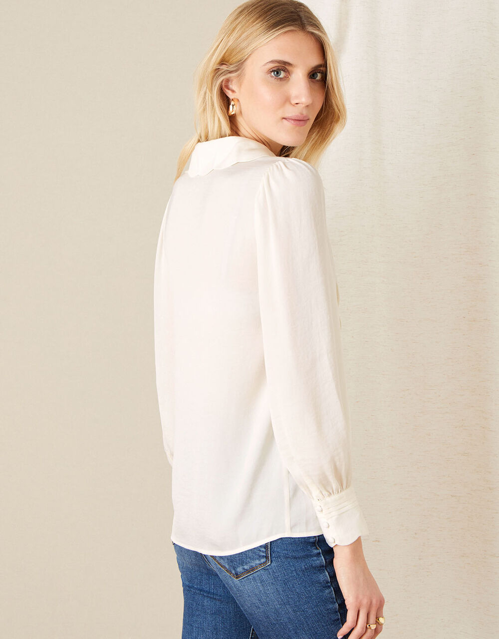 Anthea Scallop Satin Blouse Ivory | Monsoon Global Navigation Catalog