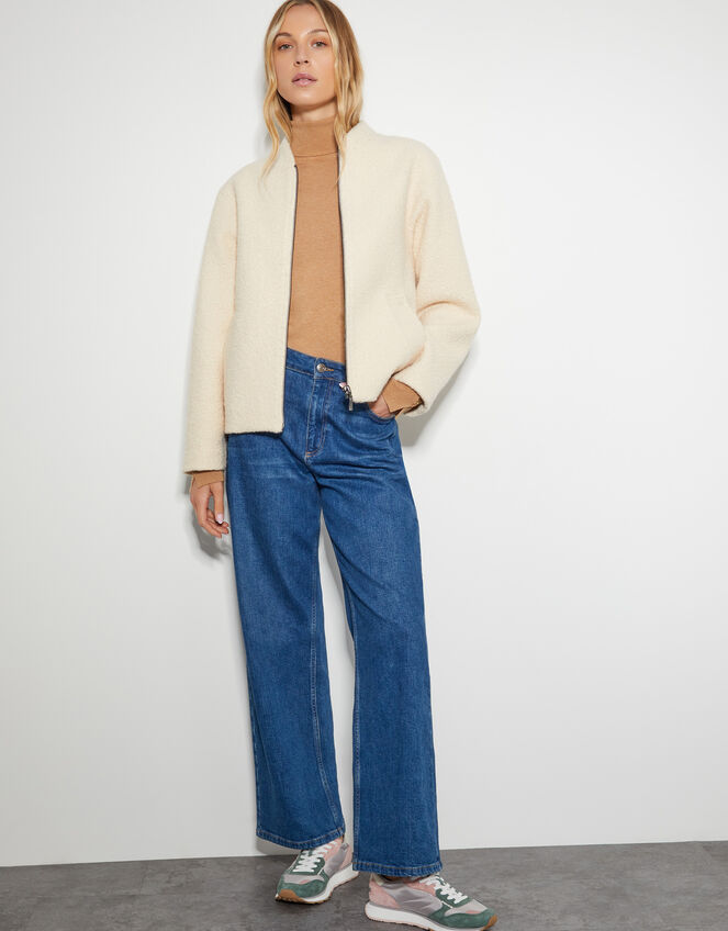 Jade Boucle Bomber Jacket, Ivory (IVORY), large