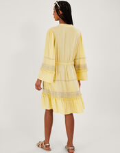 Embroidered Pom-Pom Kaftan Dress, Yellow (YELLOW), large