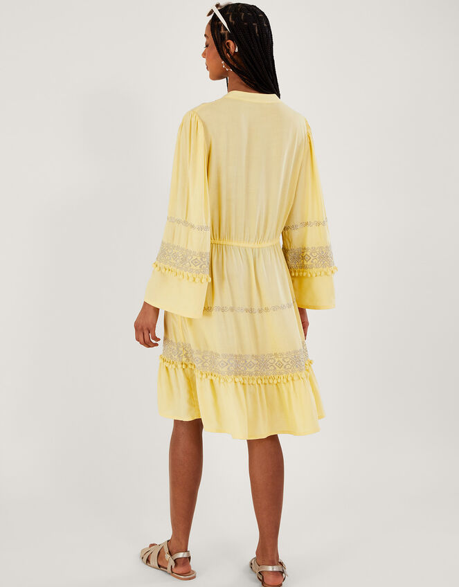 Embroidered Pom-Pom Kaftan Dress, Yellow (YELLOW), large