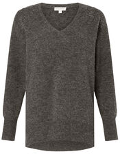 Floral Bead Knit Jumper with Recycled Fabric, Grey (CHARCOAL), large