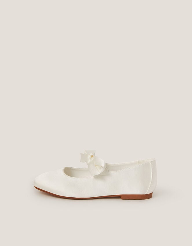 Satin Bow Ballet Flats, Ivory (IVORY), large