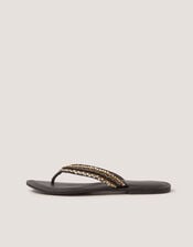 Harper Beaded Leather Flip Flops, Black (BLACK), large