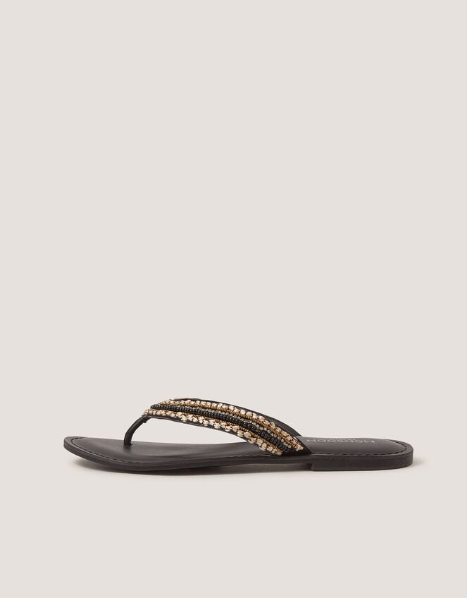 Harper Beaded Leather Flip Flops, Black (BLACK), large