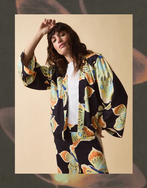 Clemence Aurelie Butterfly Kimono Jacket, Black (BLACK), large