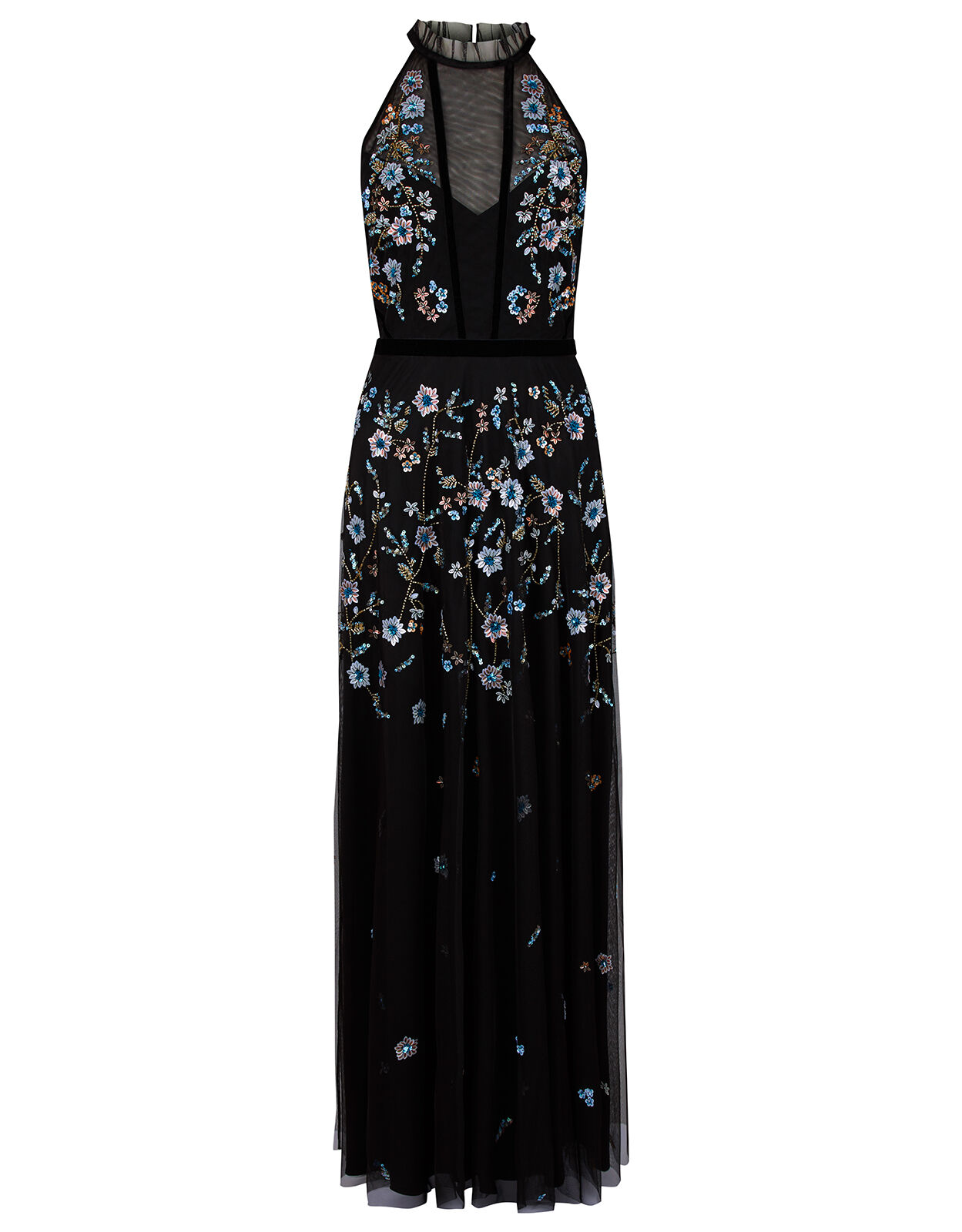 Antonia Floral Embellished Maxi Dress in Recycled Fabric Black