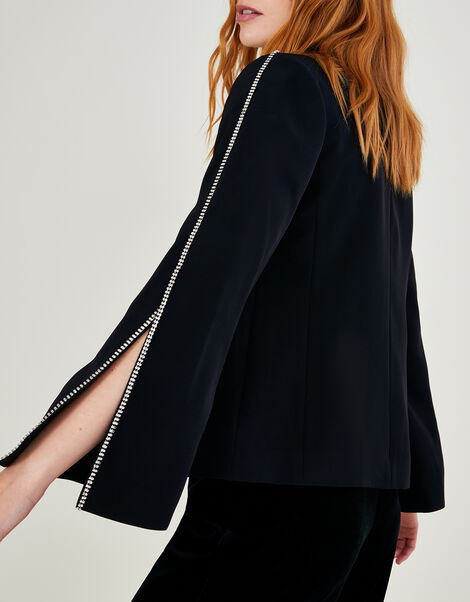 Tori Cape Trimmed Jacket with Recycled Polyester, Black (BLACK), large