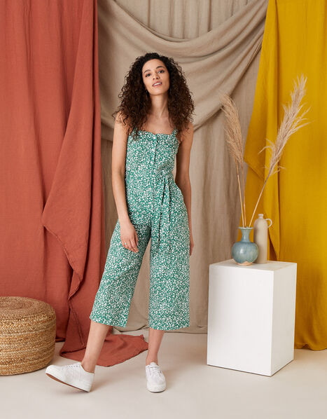 Printed Jumpsuit in Linen Blend Green, Green (GREEN), large