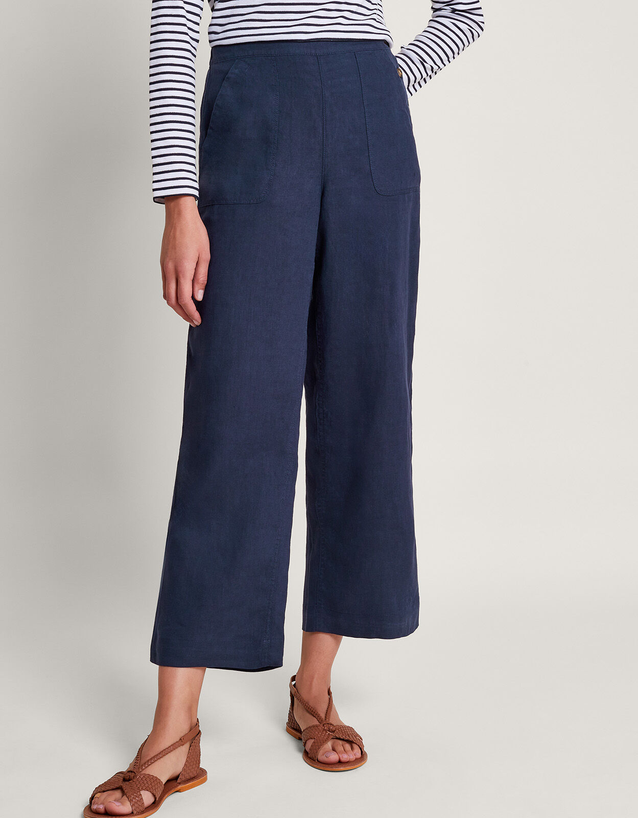 Parker Linen Crop Trousers Blue
