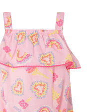 Baby Heart and Rainbow Frill Jumpsuit, Pink (PALE PINK), large