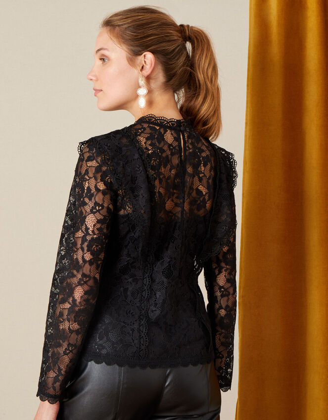 Leah Long Sleeve Lace Top, Black (BLACK), large