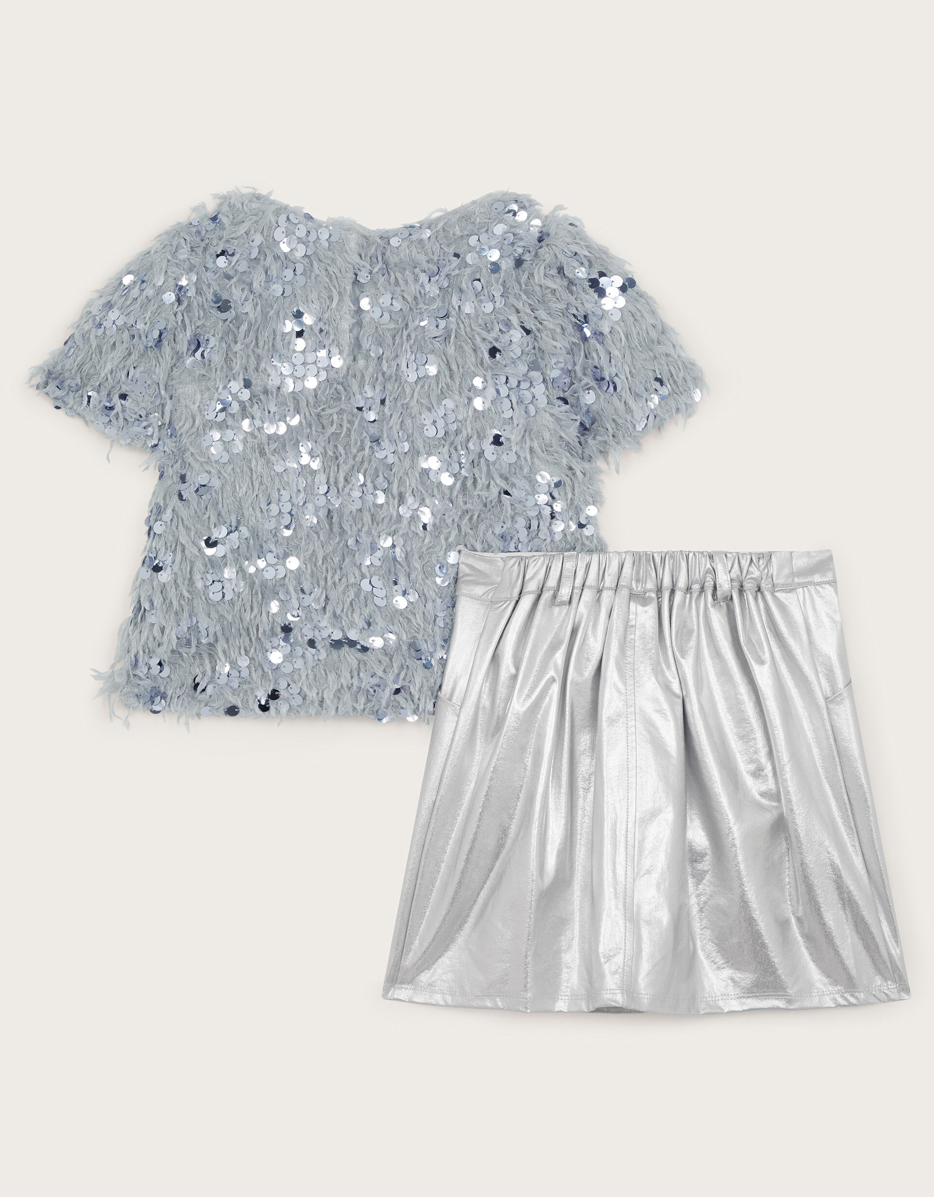 Silver metallic skirt and top set top