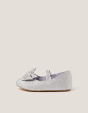 Baby Bow Glitter Walker Shoes, Silver (SILVER), large