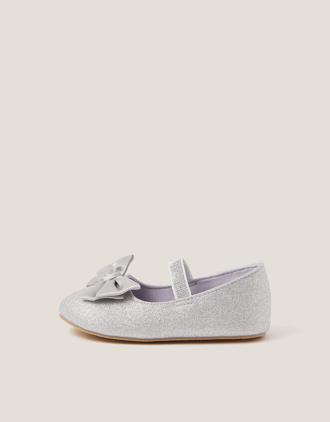 Baby Bow Glitter Walker Shoes, Silver (SILVER), large