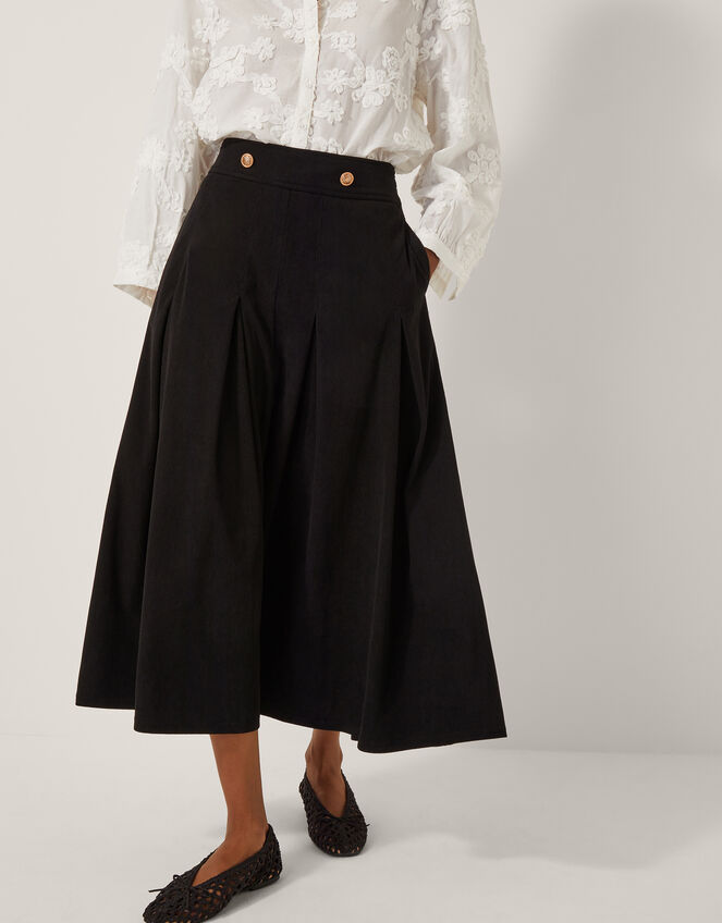 Shan Stretch Corduroy Midi Skirt, Black (BLACK), large