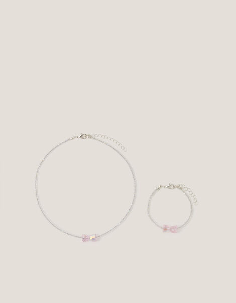 Belle Bow Beaded Necklace & Bracelet Set, , large