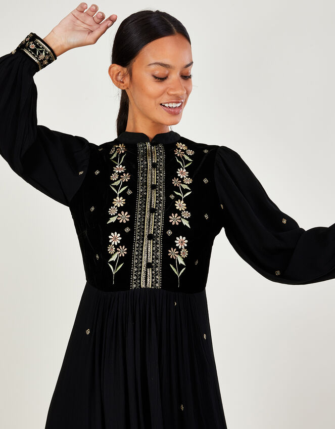 Nikki Embroidered Bib Dress Black, Day Dresses