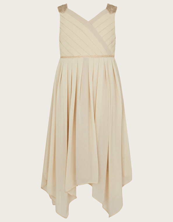 Hand-Beaded Art Deco Wrap Dress, Natural (CHAMPAGNE), large