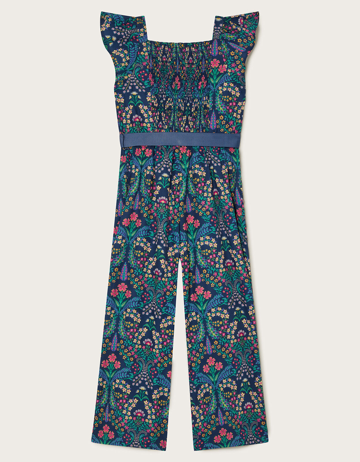 Navy blue floral jumpsuit top