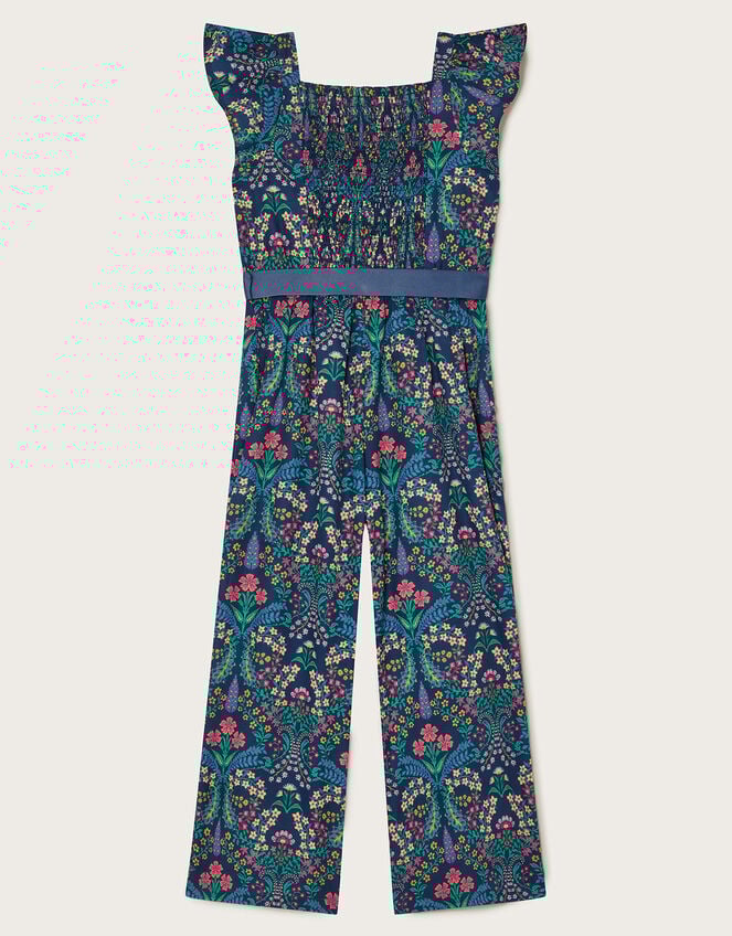 Floral Printed Jumpsuit, Blue (NAVY), large