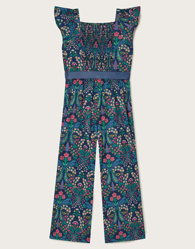 Floral Printed Jumpsuit, Blue (NAVY), large