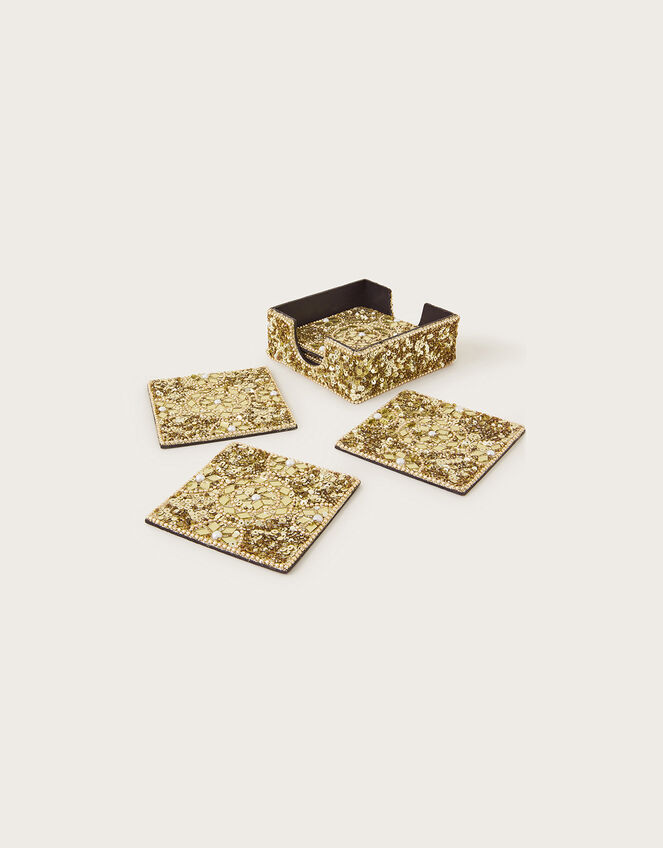 Beaded Coasters 6 Pack, Gold (GOLD), large