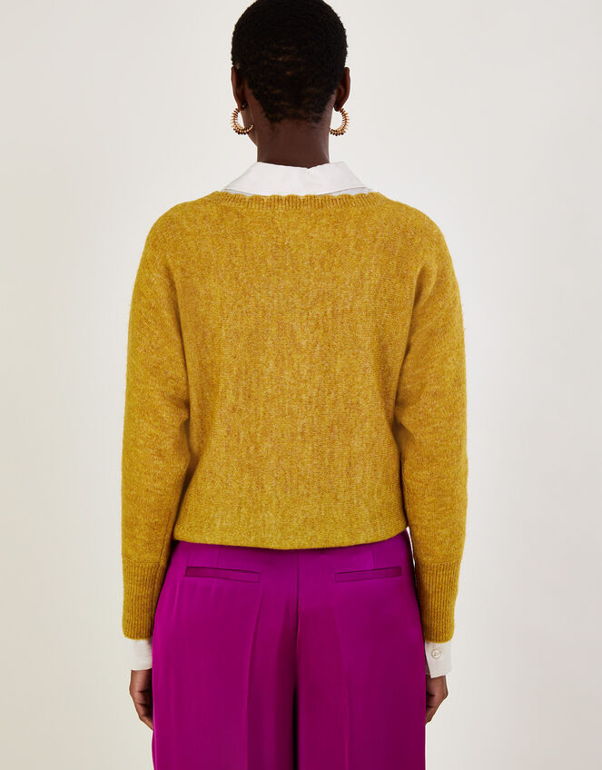 Super-Soft Slash Scallop Neck Jumper, Yellow (OCHRE), large