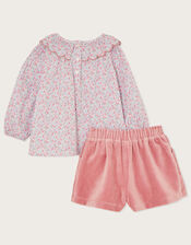 Baby Blouse and Velour Shorts Set, Pink (PINK), large