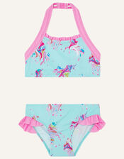 Rainbow Unicorn Halter Bikini, Blue (AQUA), large