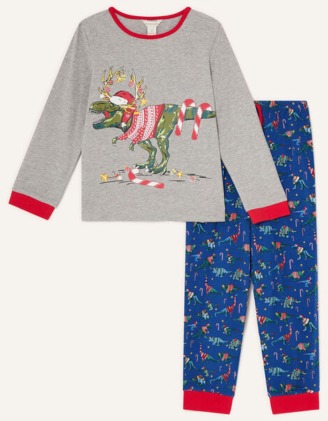 Christmas Dinosaur Pyjama Set Blue, Blue (NAVY), large