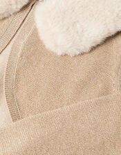 Detachable Collar Fuzzy Cardigan, Gold (GOLD), large