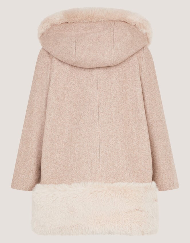 Baby Faux Fur Heart Coat, Camel (OATMEAL), large
