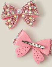 2-Pack Rhinestone Bow Hair Clips, , large