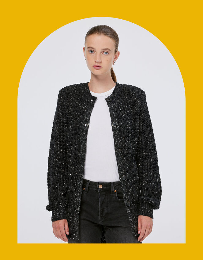 Scotch and Soda Metallic Mid-Length Cardigan, Black (BLACK), large