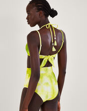Tie Dye Print High Waist Bikini Bottoms, Yellow (YELLOW), large