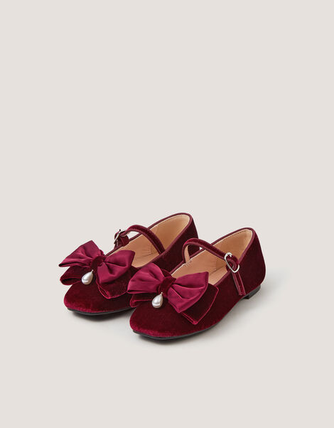 Bow Velvet Ballet Flats, Red (BURGUNDY), large