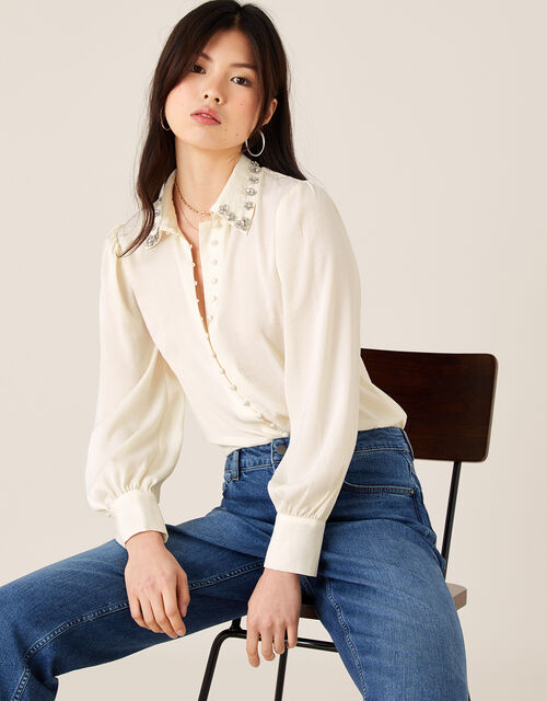 Cecilia Jewel Collar Blouse Ivory Blouses Shirts Monsoon Global Blousejes monsoon voor tweedehandsprijzen ✅. monsoon
