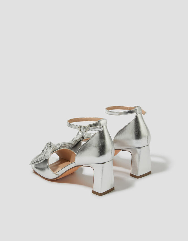 Taya Metallic Bow Heeled Sandals, Silver (SILVER), large