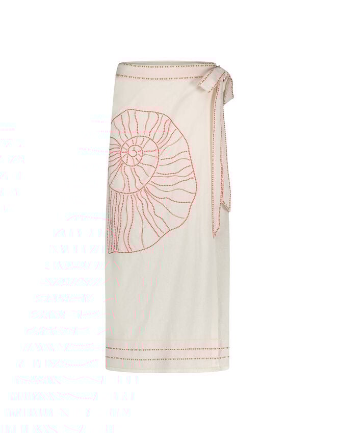 Fabienne Chapot Sine Shell Embroidered Wrap Skirt, Ivory (IVORY), large